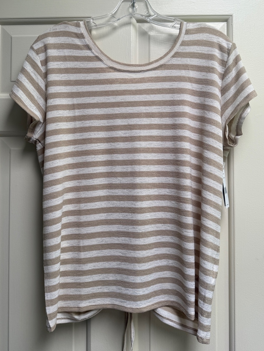 Liverpool Stitch Fix Beige and White Striped Dropped Shoulder Short Sleeve Tee L